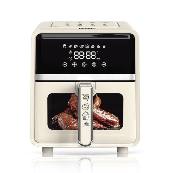 White air fryer with digital display on a white background