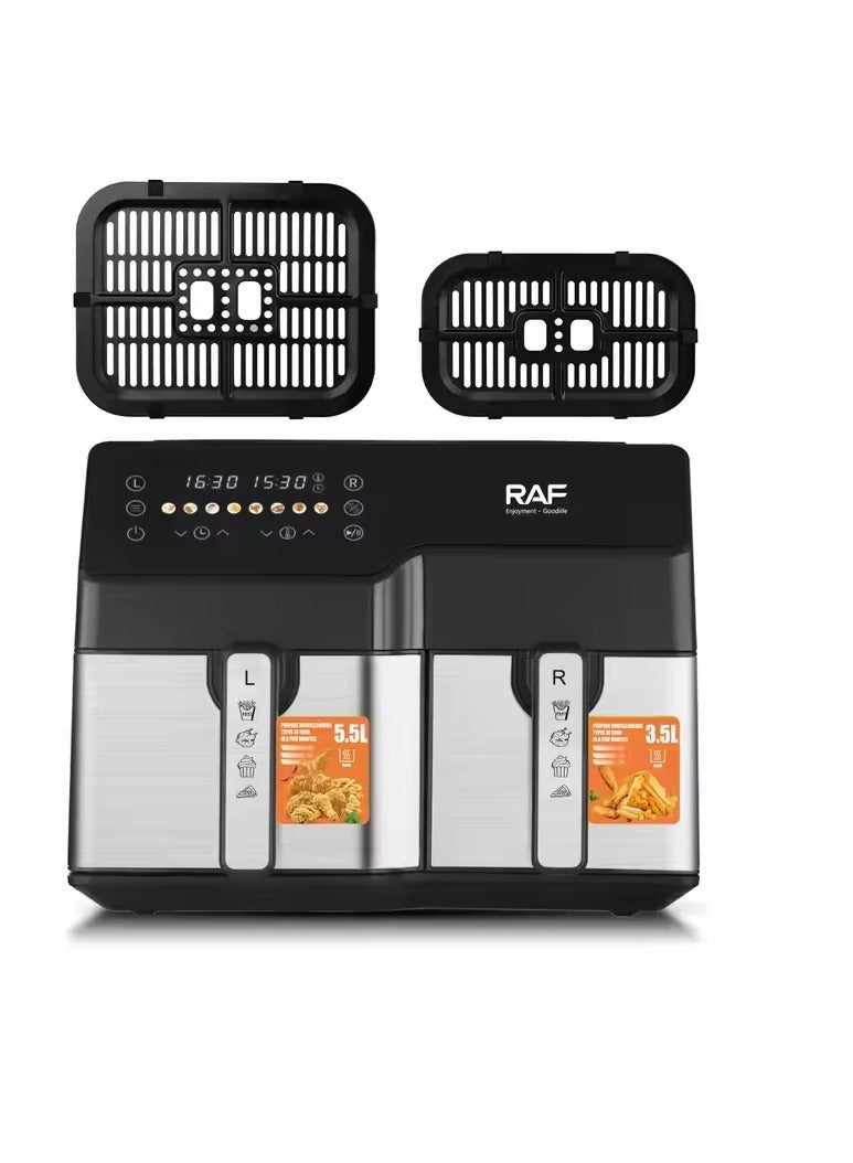 Stainless fryer, 2 drawers - R.5342 - black*silver - 3.5 liters + 5.5 liters - RAF - 2500 watts