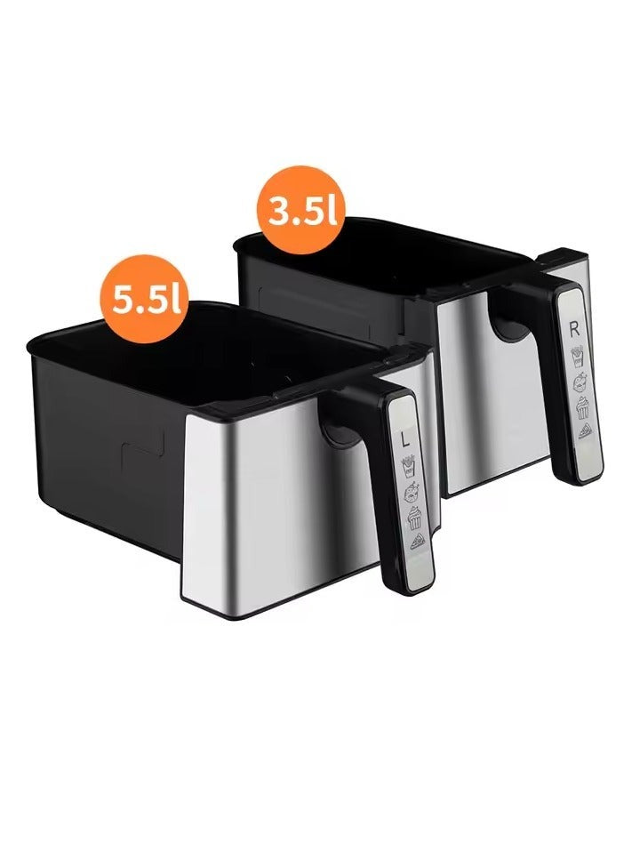 Stainless fryer, 2 drawers - R.5342 - black*silver - 3.5 liters + 5.5 liters - RAF - 2500 watts