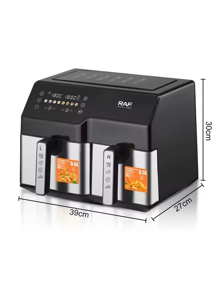 Stainless fryer, 2 drawers - R.5342 - black*silver - 3.5 liters + 5.5 liters - RAF - 2500 watts