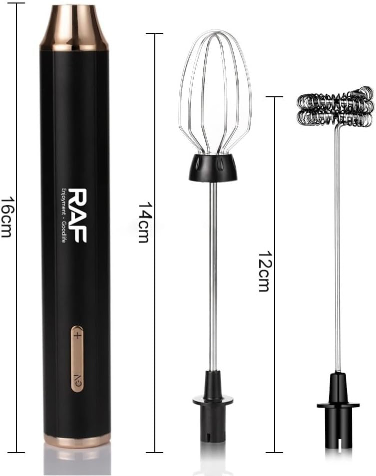 RAF 2-in-1 Electric Rechargeable Milk Frother & Egg Whisk, 10W, 3-Speed Handheld Mixer, Gold R.394G/B