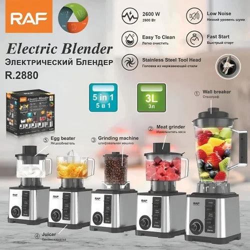 RAF 2600W Electric Blender, 5-in-1 Set, 3L Capacity, Stainless Steel Blades R.2880