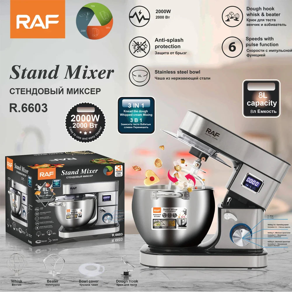 RAF 3-in-1 Stand Mixer ā 12L Large Capacity, R.6603, Multifunctional Kitchen Dough Mixer
