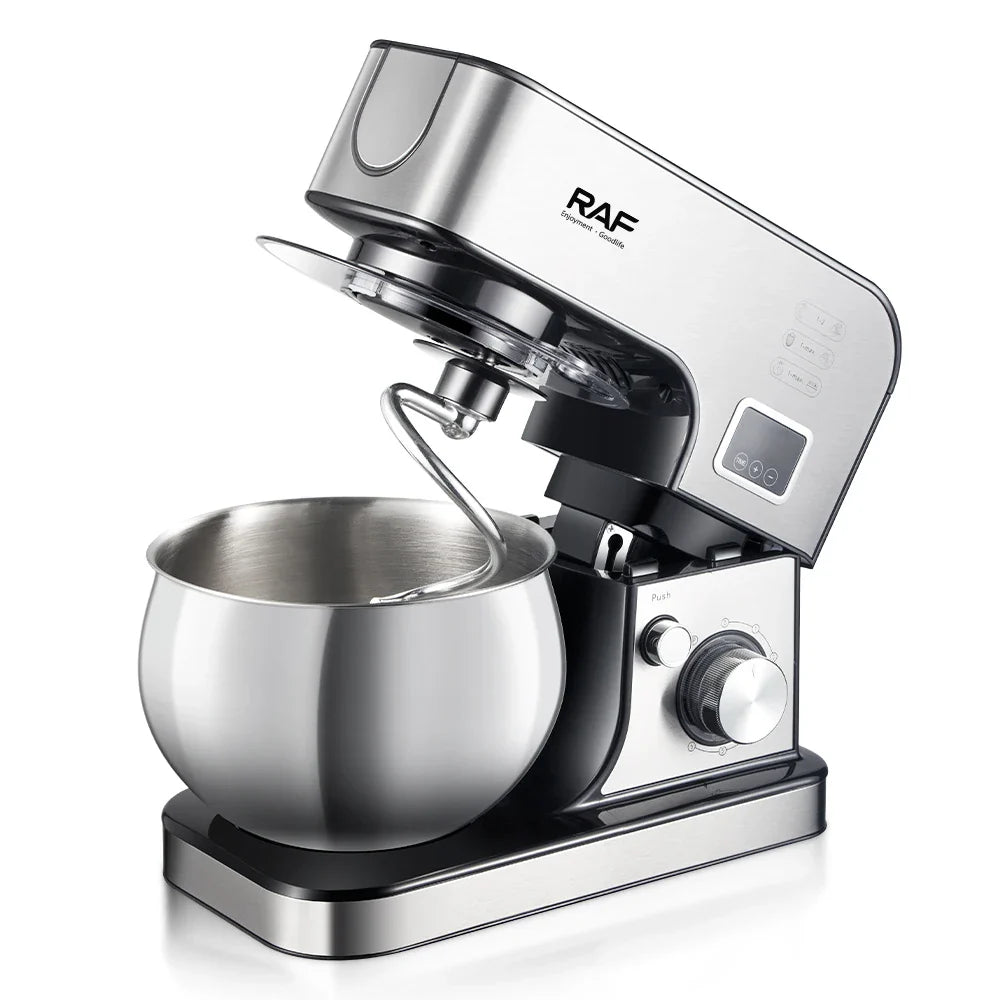 RAF 3-in-1 Stand Mixer – 5L Stainless Steel Bowl, 6 Speeds, Digital Display, R.6606