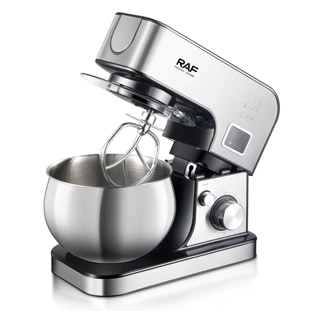 RAF 3-in-1 Stand Mixer – 5L Stainless Steel Bowl, 6 Speeds, Digital Display, R.6606