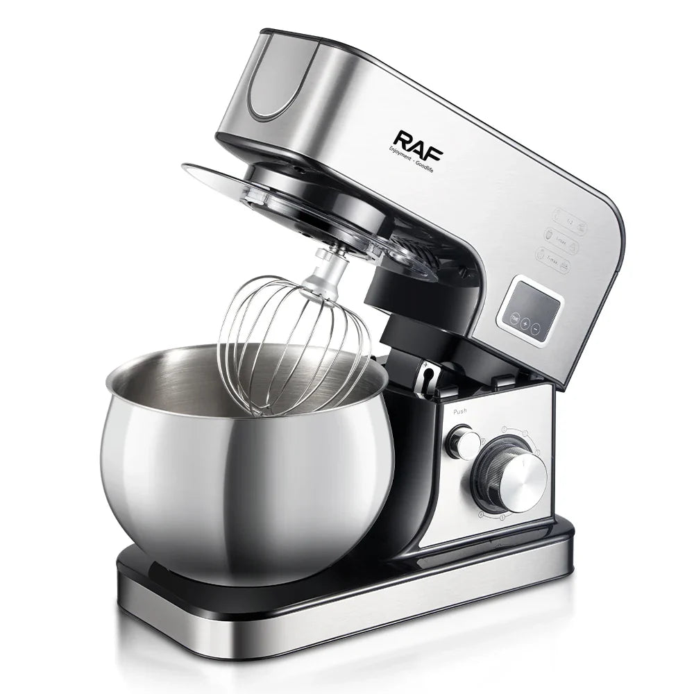 RAF 3-in-1 Stand Mixer – 5L Stainless Steel Bowl, 6 Speeds, Digital Display, R.6606