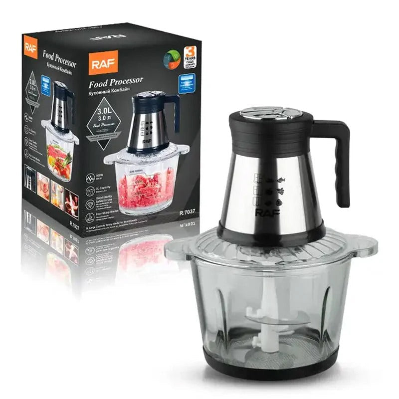 RAF Electric Food Processor & Chopper – 3L Glass Bowl, 800W, R.7037