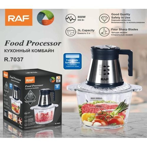 RAF Electric Food Processor & Chopper – 3L Glass Bowl, 800W, R.7037