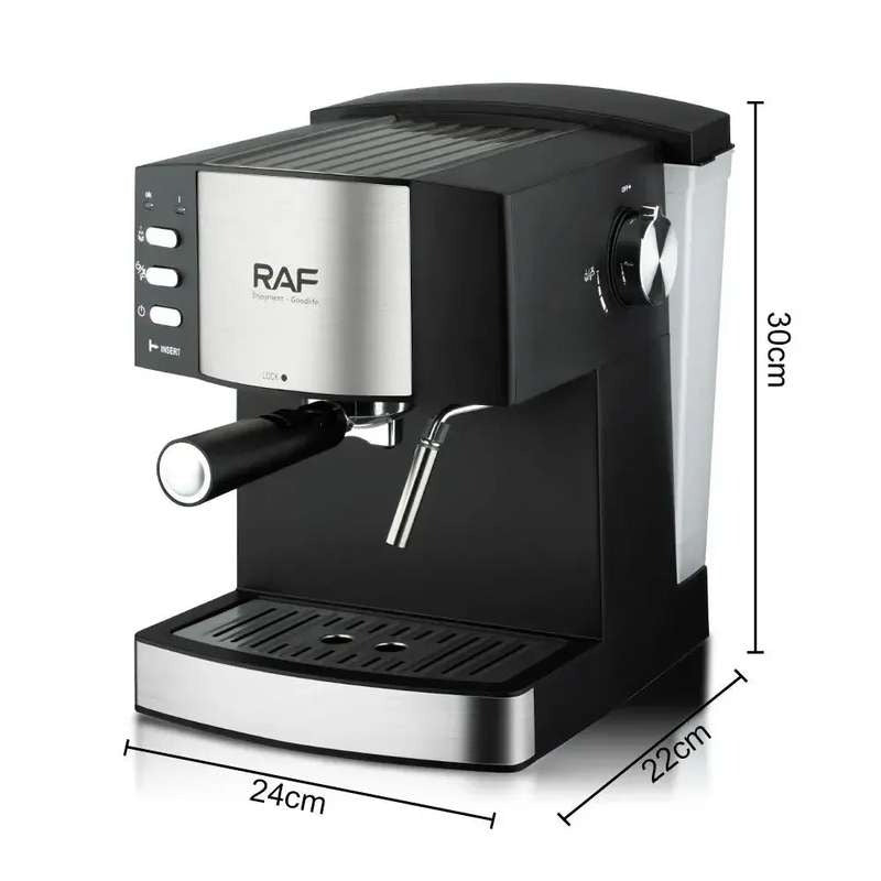 RAF R.113 Espresso Coffee Machine – 1.6L, 850W, Black, Steam Milk Frother