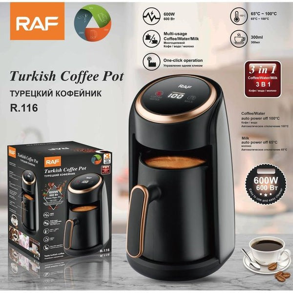 RAF R.116 Digital Turkish Coffee Maker – 600W, Black, Automatic Brewing Machine