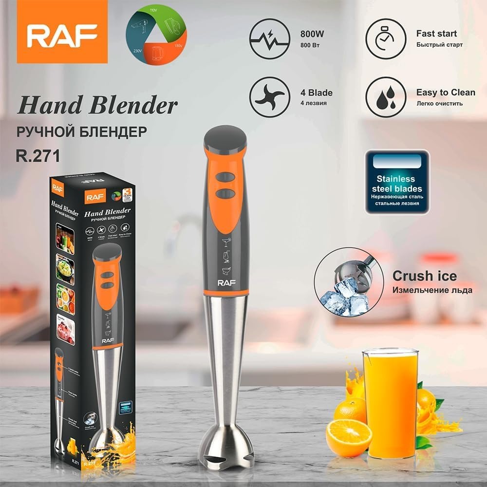 RAF R.271 Hand Blender, 800W Powerful Stainless Steel Stick Blender with Beaker & Chopper Attachment