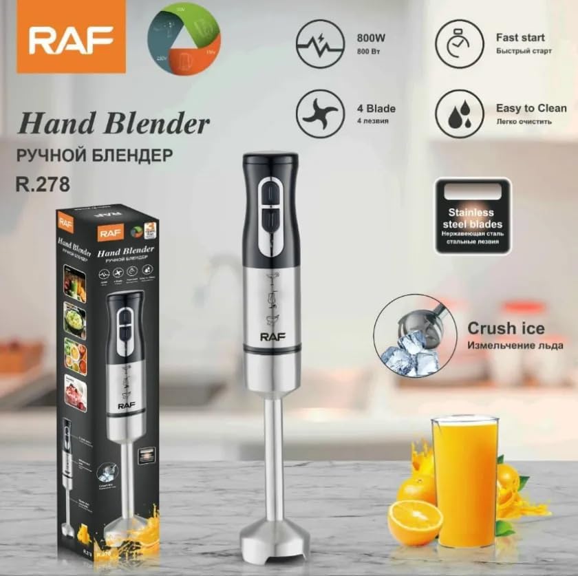 RAF R.278 Hand Blender, 800W Stainless Steel Stick Blender, 220V 50Hz – Silver