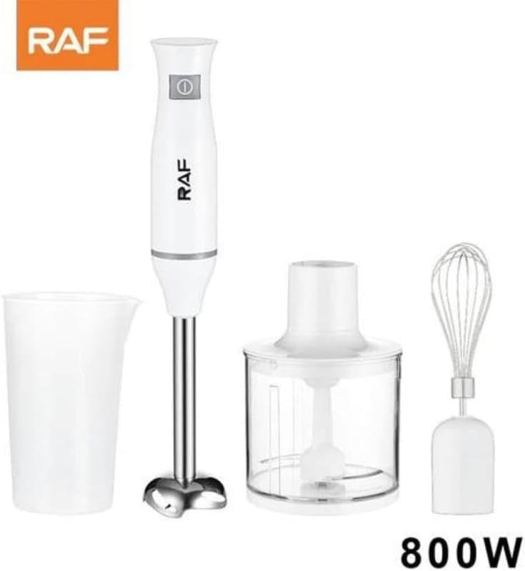 RAF R.298 4-in-1 Hand Blender Set, 800W Powerful Motor, Stainless Steel Stick Blender with Chopper, Whisk & Measuring Cup – Silver
