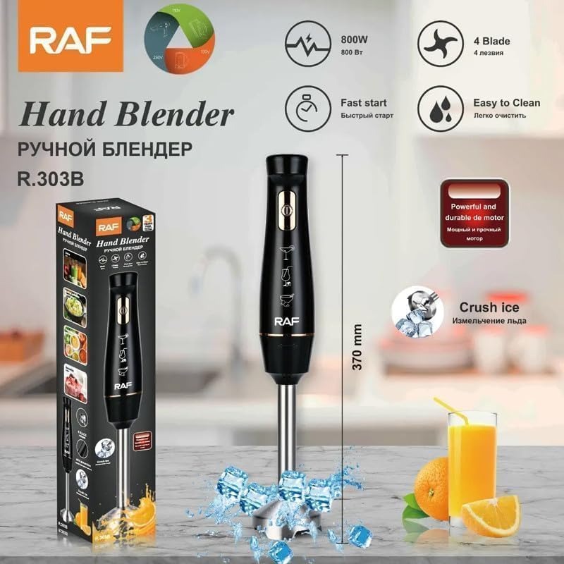 RAF R.303W/B Hand Blender, 800W Stainless Steel Immersion Blender, 4 Sharp Blades, Grinder & Mixer