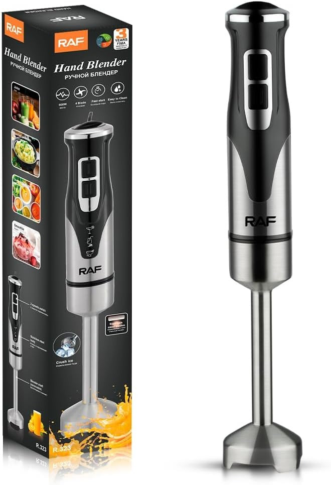 RAF R.323 Hand Blender, 800W Stainless Steel Stick Blender, 220V 50Hz – Silver