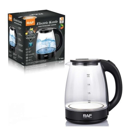 RAF R.7840 Electric Glass Kettle – 1.8L, Stainless Steel Base, 2200W