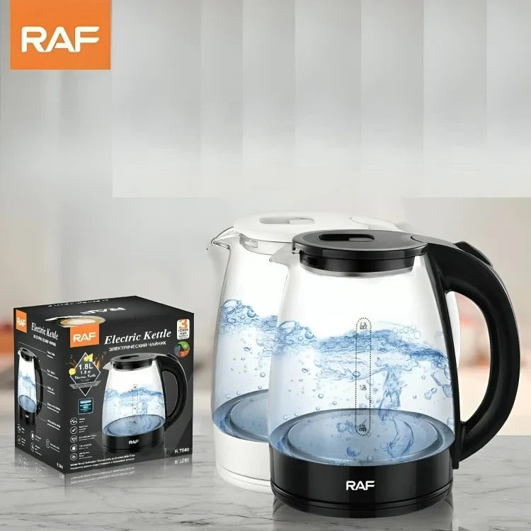 RAF R.7840 Electric Glass Kettle – 1.8L, Stainless Steel Base, 2200W