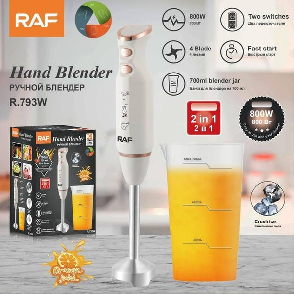 RAF R.793 2-in-1 Hand Blender, 800W Powerful Stainless Steel Stick Blender with Chopper & Beaker