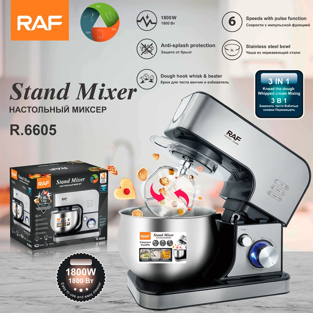 RAF Stand Mixer – 1000W, 5L Bowl, R.6605, Horizontal Electric Dough & Food Mixer