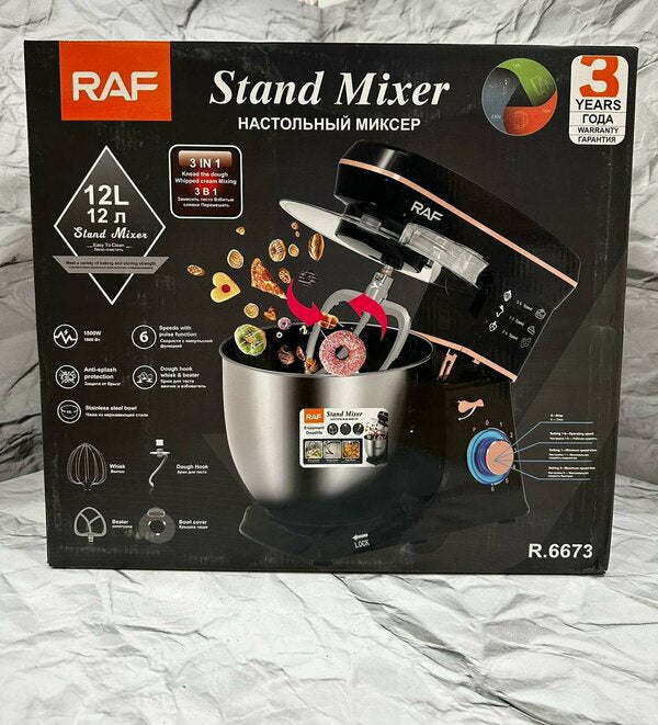 RAF Stand Mixer ā 2000W, 12L Large Capacity Bowl, R.6615, Black