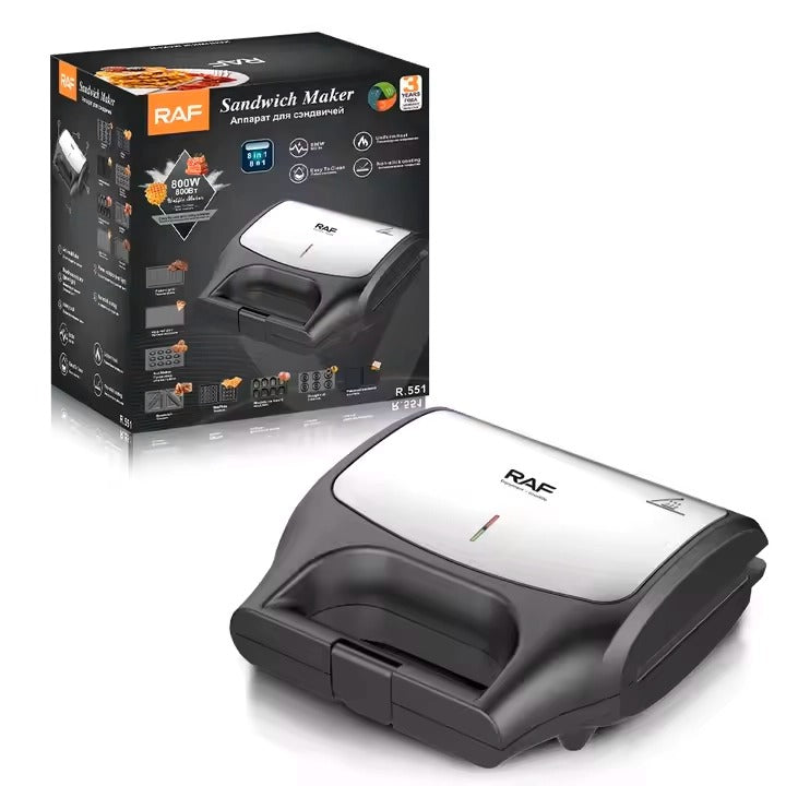 Rav Sandwich Maker, 8 Interchangeable Plates, 800 Watts, R.551 - Black