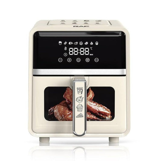 White air fryer with digital display on a white background