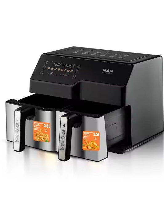 Stainless fryer, 2 drawers - R.5342 - black*silver - 3.5 liters + 5.5 liters - RAF - 2500 watts