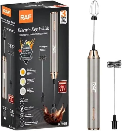 RAF 2-in-1 Electric Rechargeable Milk Frother & Egg Whisk, 10W, 3-Speed Handheld Mixer, Gold  R.394G/B