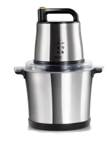 Stainless steel blender with dimensions labeled on a white background