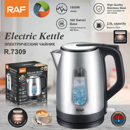 RAF electric kettle with packaging on a light background
