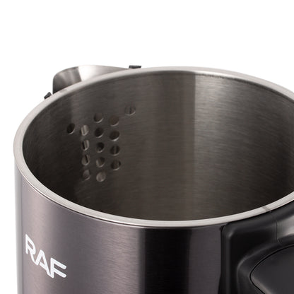 Stainless steel pot with RAF branding on a white background