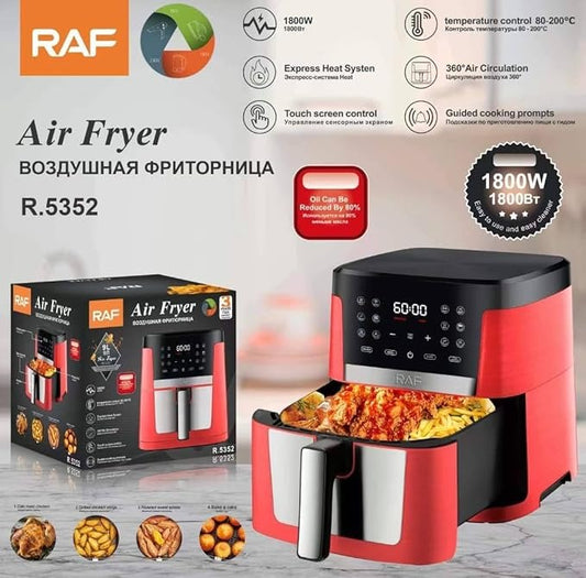 RAF Essential Air fryer R.5352, 1800 Watt, 9 Liter, 220v, 50Hz, Red