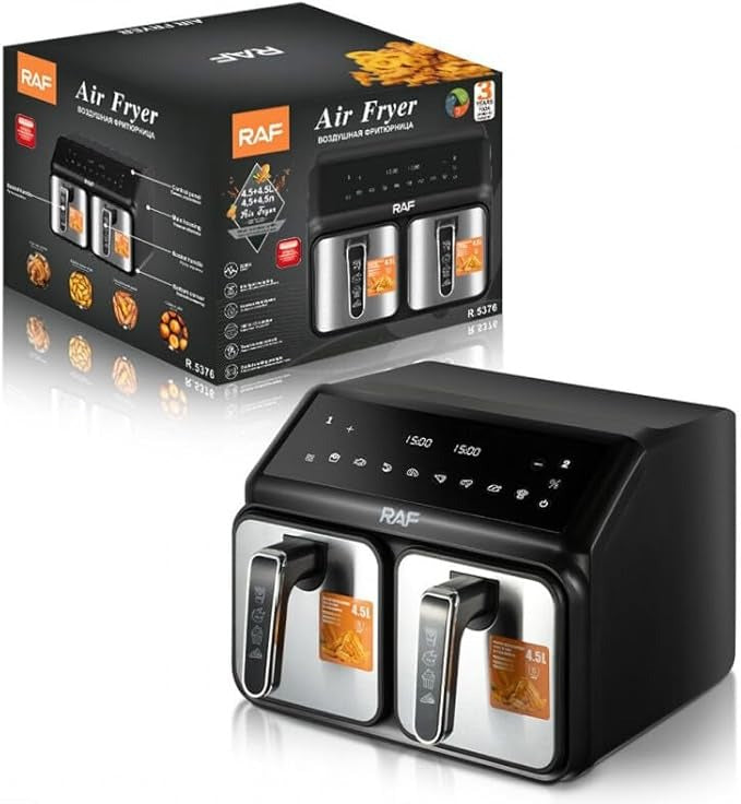 RAF Essential Air fryer R.5376, 2200 Watt, 9 Liter, 220v, 50Hz, Black