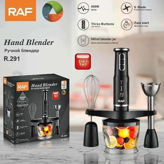 RAF R.291 Multifunctional Hand Blender Set – 600W, 3-Speed Adjustable, Egg Beater & Food Mixer