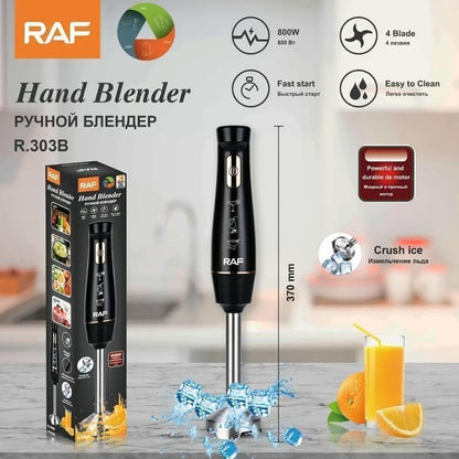 RAF R.303W/B Hand Blender, 800W Stainless Steel Immersion Blender, 4 Sharp Blades, Grinder & Mixer