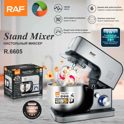 RAF Stand Mixer – 1000W, 5L Bowl, R.6605, Horizontal Electric Dough & Food Mixer