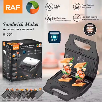 Rav Sandwich Maker, 8 Interchangeable Plates, 800 Watts, R.551 - Black